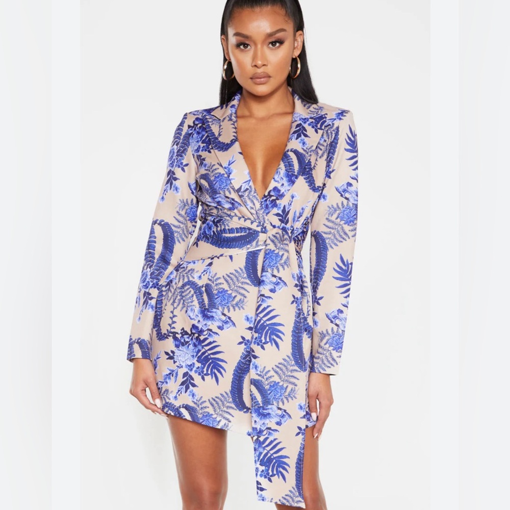 Blue & tan blazer dress